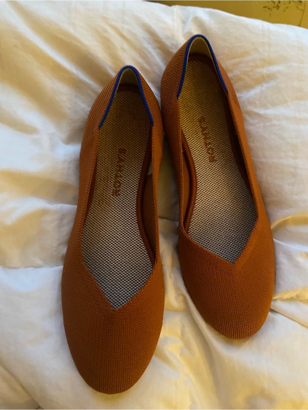 Rothy's Knit Ballet Flats in Fawn Tan with Blue Trim Retired Colorway 9.5 - Picture 12 of 14